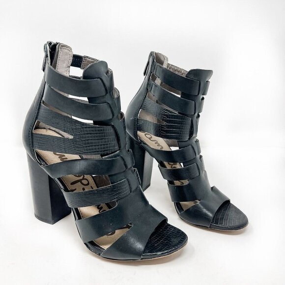 Sam Edelman Yazmine Size 5.5 Black Gladiator Stacked Heel Sandals - Picture 1 of 9